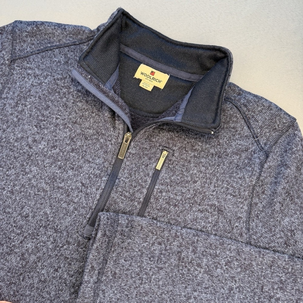 Woolrich Sweater Mens Size‎ XL Heathered Blue Fleece Lined 1/4 Zip Jacket
